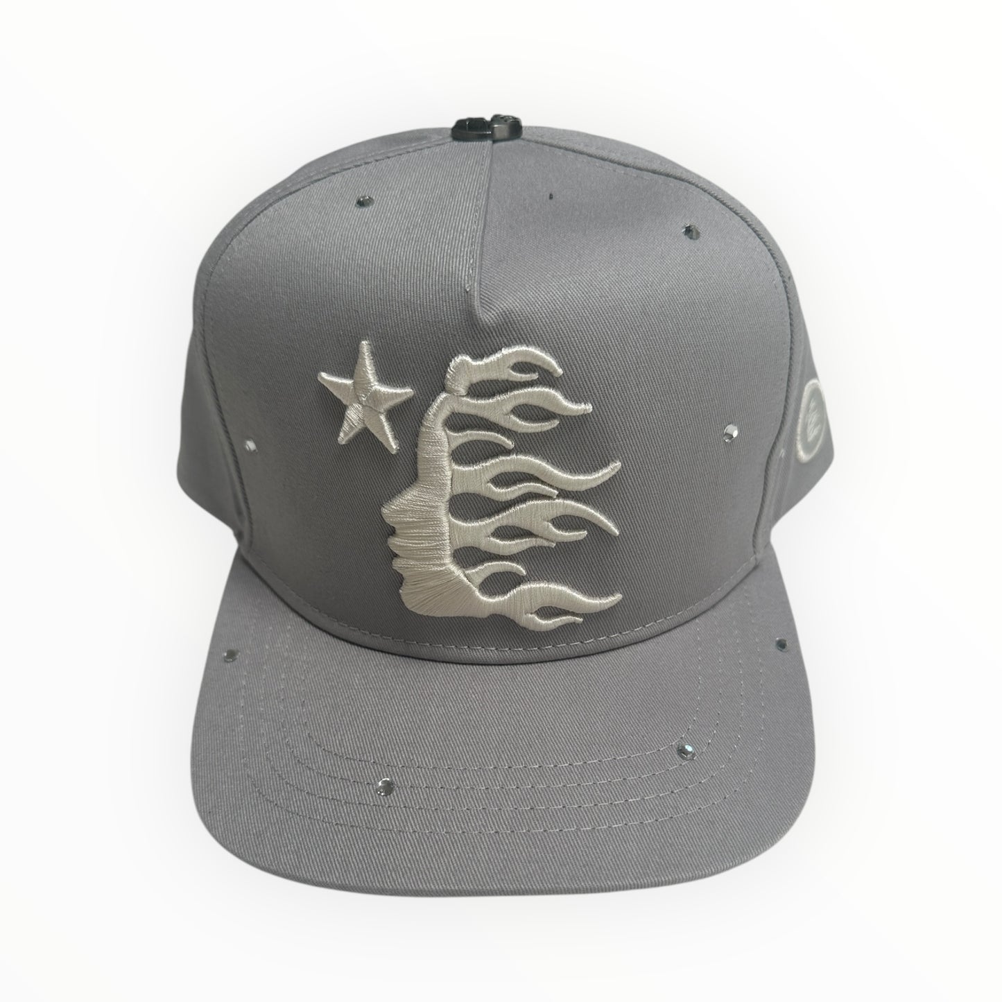 Hellstar OG Logo Rhinestone Snapback Hat Grey