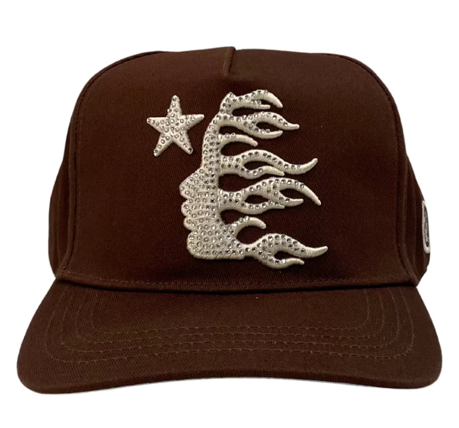Hellstar OG Rhinestones Logo Snapback Hat Brown