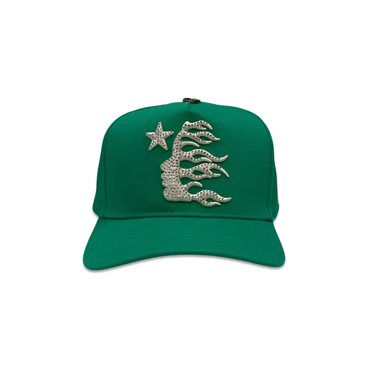 Hellstar OG Rhinestones Logo Snapback Hat Green